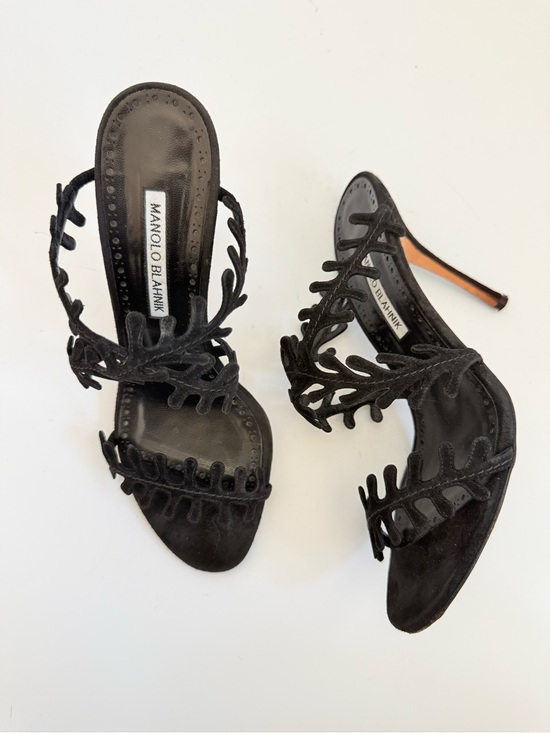 Manolo Blahnik Shoes - Vintage Manolo Blahnik Black Suede Coral Branch Heels 38.5 Rare Y2K Archival